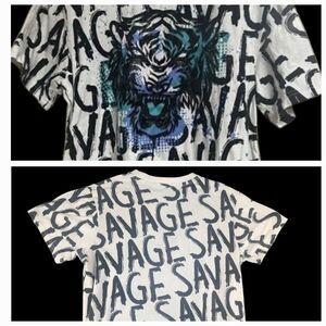 Unisex Graphic Tiger Print Shirt - Black & White Size Medium